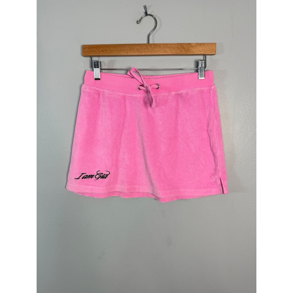 I.AM.GIA Pink Velour Mini Skirt‎ Cotton Terry Embroidered Logo Y2K Style Small